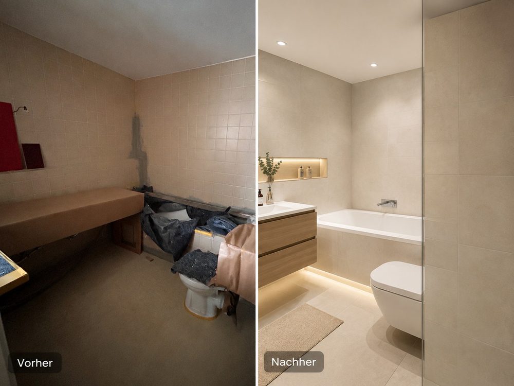 Badezimmer vor und nach der Sanierung